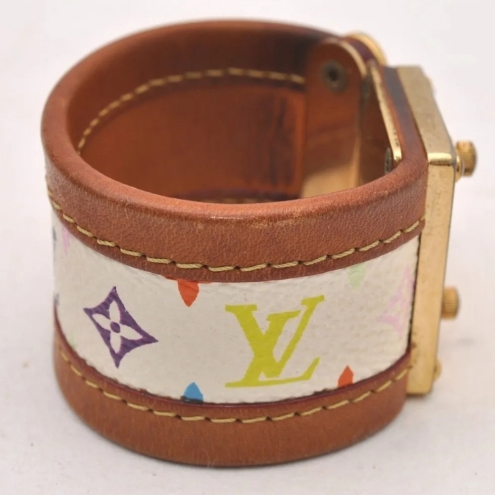 Auth Louis Vuitton Multicolor Monogram White Leather BRACELET LV 7" - Picture 13 of 16